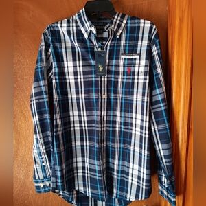 Polo by Ralph Lauren Navy, Blue & White Plaid Button-Down Shirt